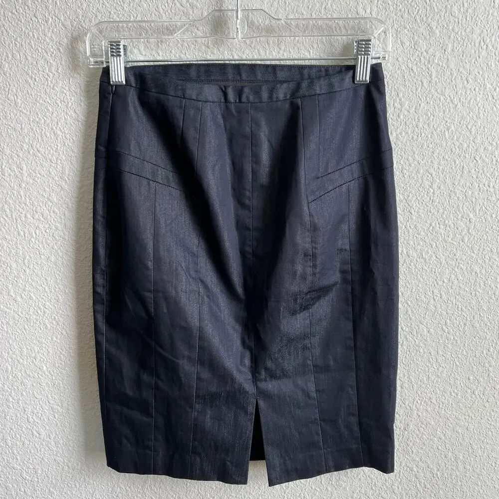 New Express High Waist Pencil Skirt Women's 0 Dark Blue Slight Shimmer Stretch - Picture 2 of 6